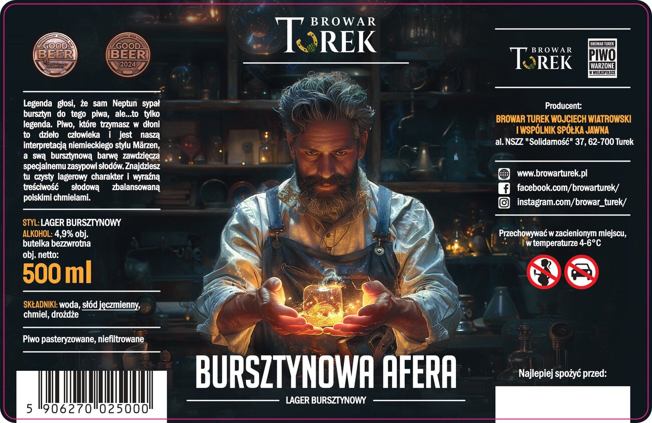 Etykieta piwa Bursztynowa Afera