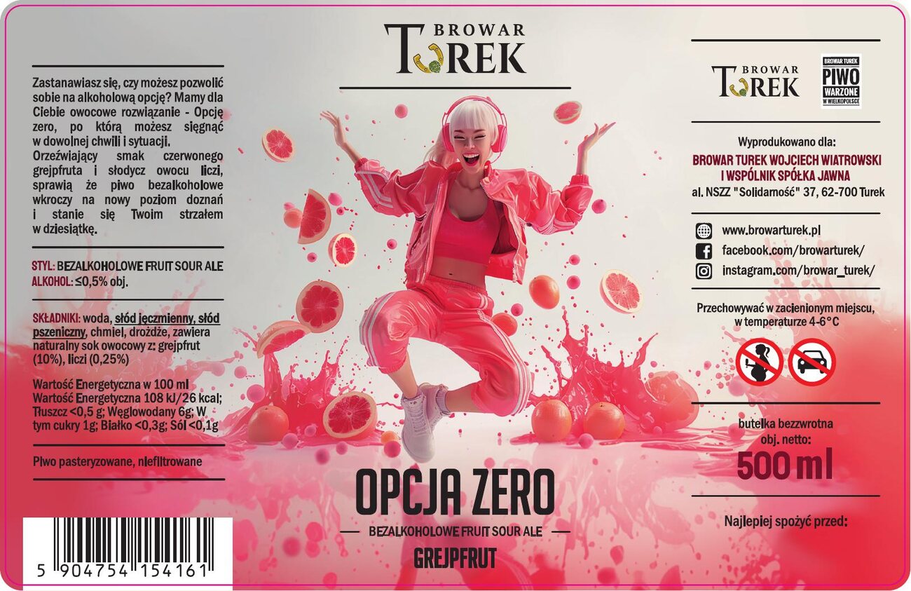 Etykieta piwa Opcja Zero — Grejpfrut