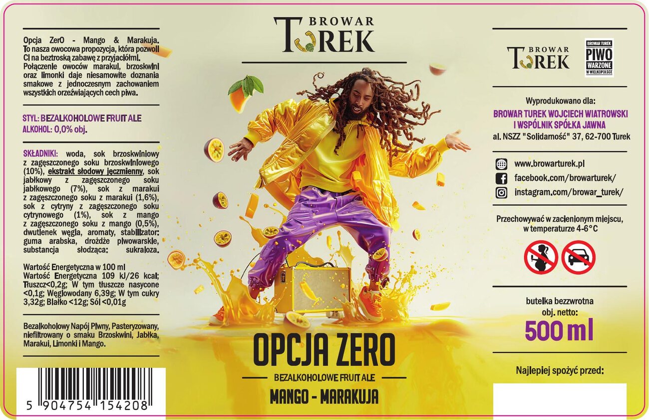 Etykieta piwa Opcja Zero — Mango-Marakuja